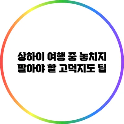 상하이 여행 중 놓치지 말아야 할 고덕지도 팁