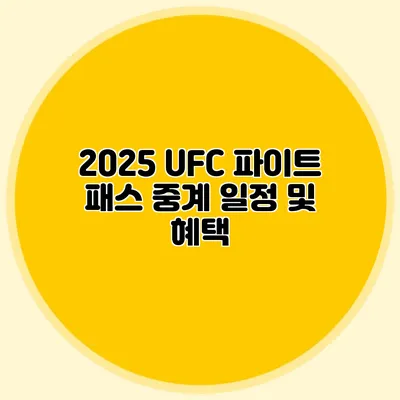 2025 UFC 파이트 패스 중계 일정 및 혜택