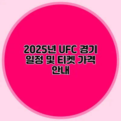 2025년 UFC 경기 일정 및 티켓 가격 안내