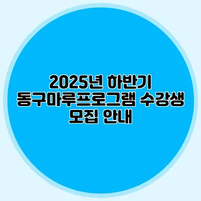 2025년 하반기 동구마루프로그램 수강생 모집 안내