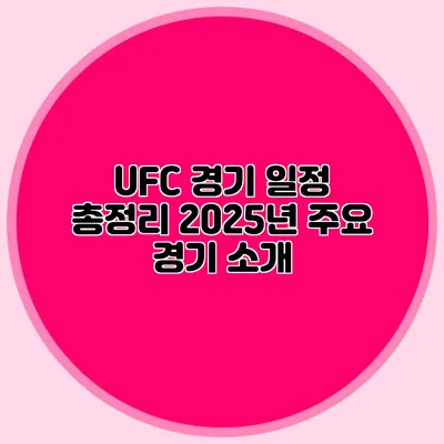 UFC 경기 일정 총정리 2025년 주요 경기 소개