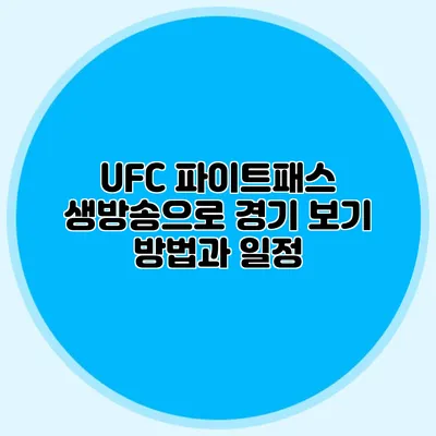 UFC 파이트패스 생방송으로 경기 보기 방법과 일정