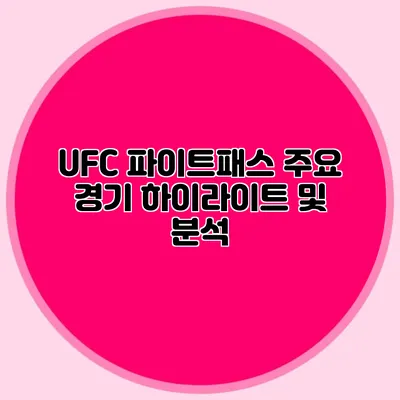 UFC 파이트패스 주요 경기 하이라이트 및 분석