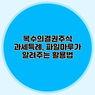 복수의결권주식 과세특례, 파일마루가 알려주는 활용법