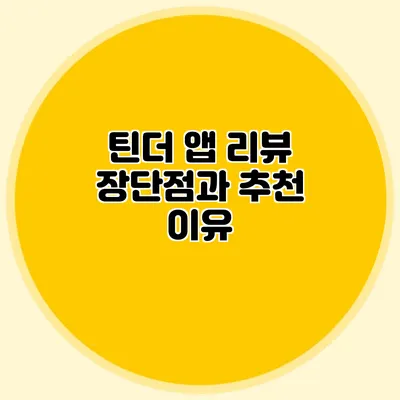 틴더 앱 리뷰 장단점과 추천 이유