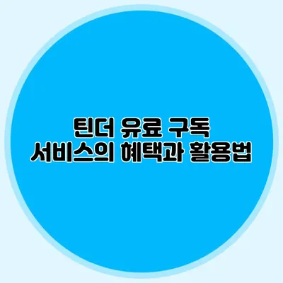 틴더 유료 구독 서비스의 혜택과 활용법