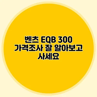 벤츠 EQB 300 가격조사 잘 알아보고 사세요