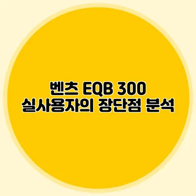 벤츠 EQB 300 실사용자의 장단점 분석