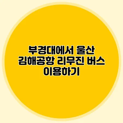 부경대에서 울산 김해공항 리무진 버스 이용하기